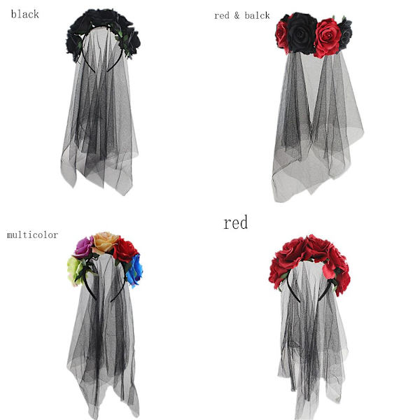 Halloween hårband Rose Flowers Pannband Blommig huvudbonad red&black