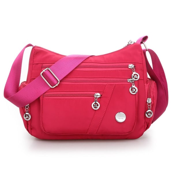 Kvinnor Causal Cross Body Bag Axelväska Multi Layer Nylon Handväska rose red