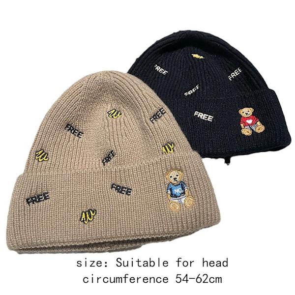 Kvinnor Flickor Vinter Varm Cartoon Bear Tjock Beanie Mjuka Virkade Hattar white