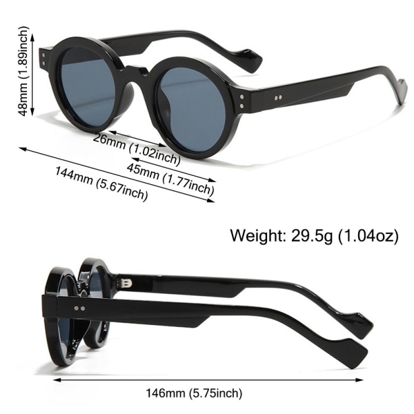 Runda solglasögon Punk Shades UV400 Trending Clear Lens Y2K Glasögon Black