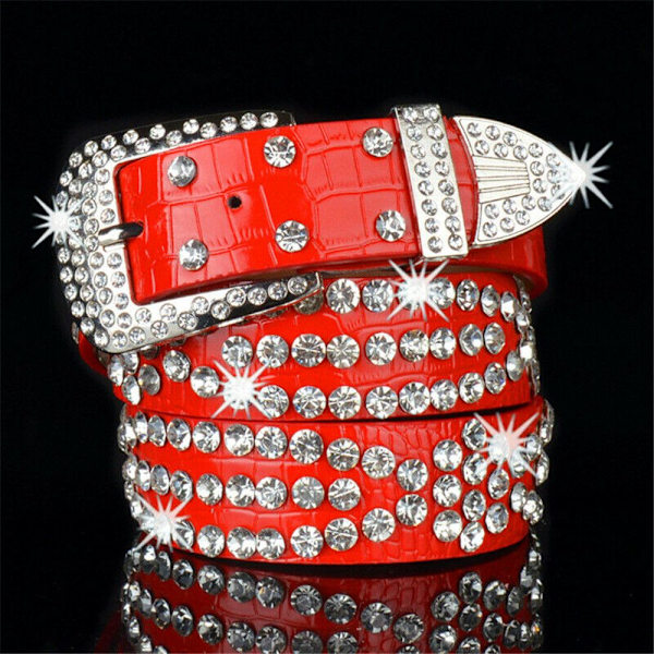 Dam Rhinestone Bälte Läder Bling Crystal Glitter Midjeband leopard print