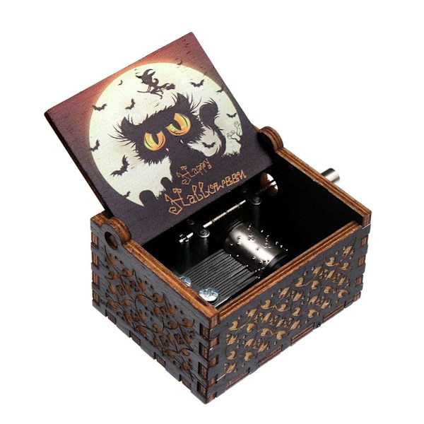 Halloween träspeldosa Handvev Antik graverad case för Halloween-afton 3