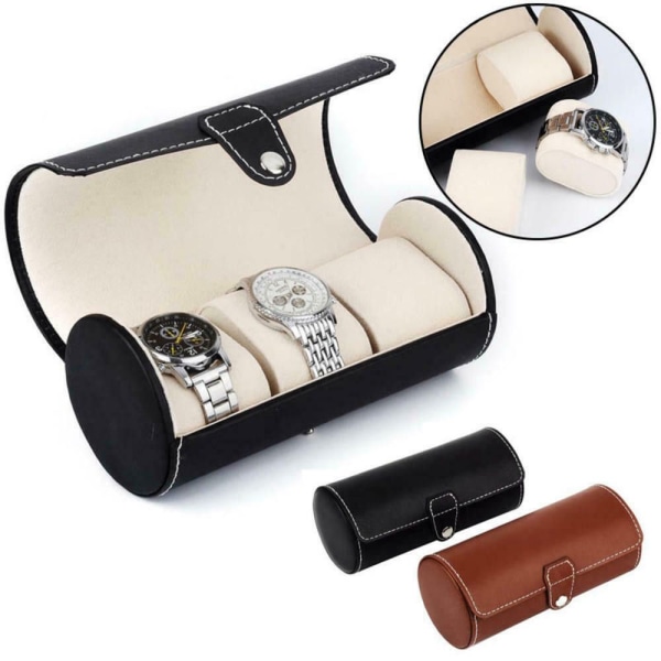 3 Slot Watch Box Resor PU Läder Roll Case Smycken Förvaring black