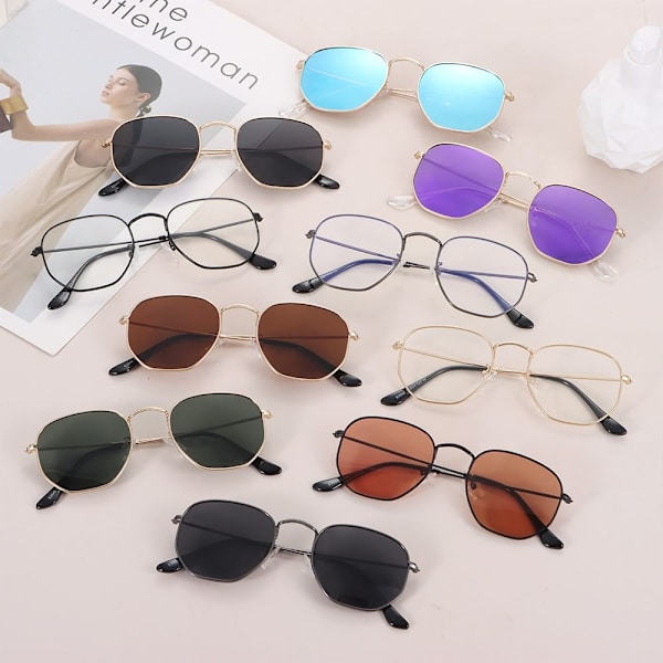 Hexagon Polarized Solglasögon Kvinnor Män Små metall Solglasögon UV 400 Shades Glasögon Gold - Mirrored Army Green