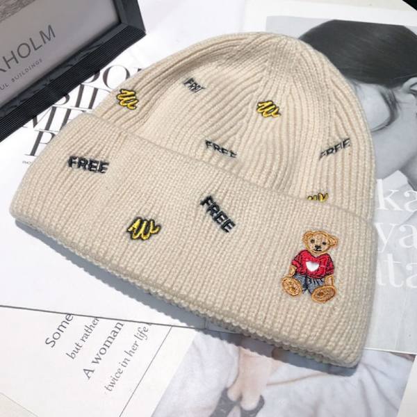 Kvinnor Flickor Vinter Varm Cartoon Bear Tjock Beanie Mjuka Virkade Hattar beige