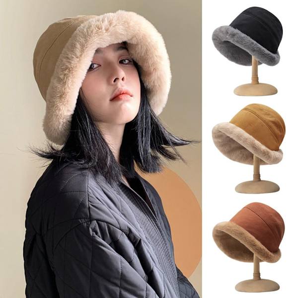 Dam Vinter Bucket Hat Fuskpäls Varm Panama Hat Rust Red