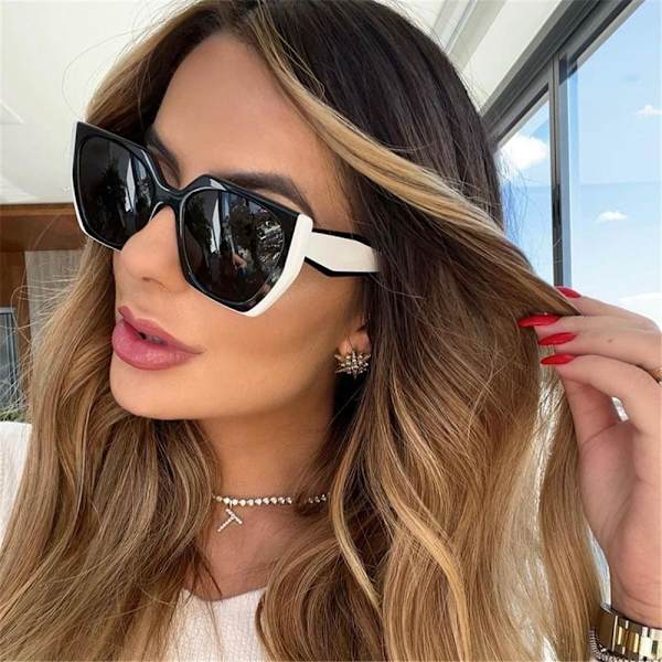 Dam Cat Eye Solglasögon Square Retro Irregular Shades UV400 Glasögon Leopard-Tea