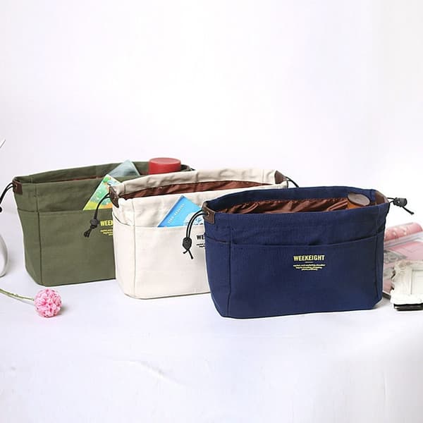 Canvas Handväska Organizer Väska Innerficka Smink Handväska white L