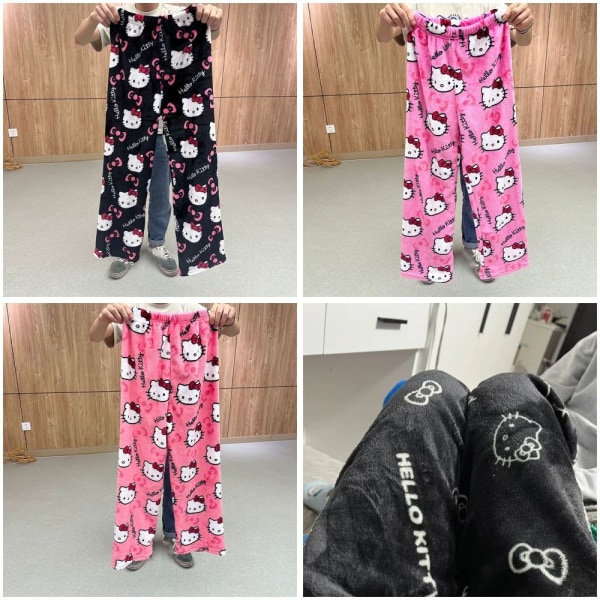 Cartoon Pyjamas Byxor Kvinnor Överallt Print Flanell Pyjamas Warm Home Sleep Graffiti Byxor Pink M