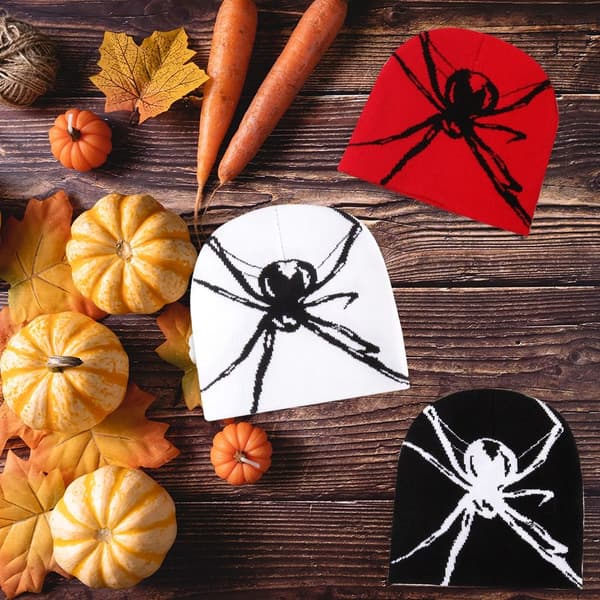 Unisex Jacquard Höst Vinter Hatt Halloween Spindel Varm Stickad Hatt White