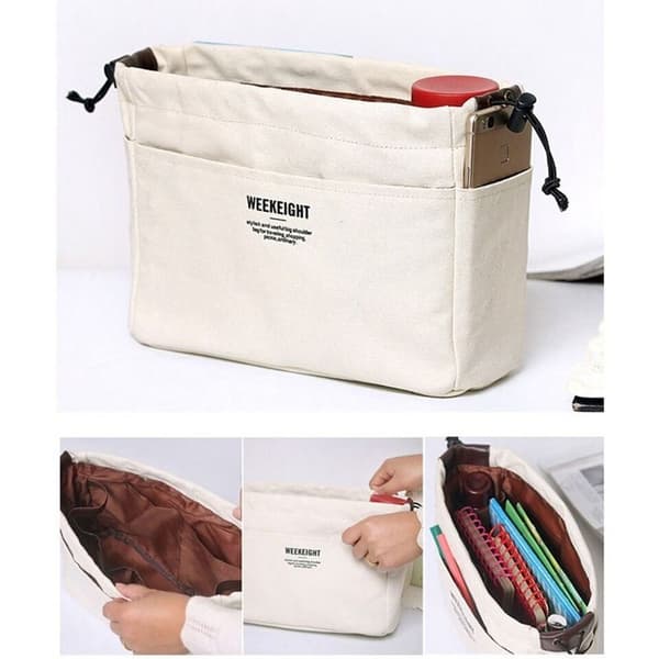Canvas Handväska Organizer Väska Innerficka Smink Handväska white S