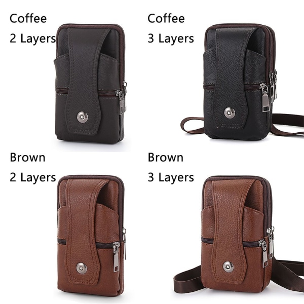 Midjeväska för män i äkta läder Crossbody mobiltelefonväska brown