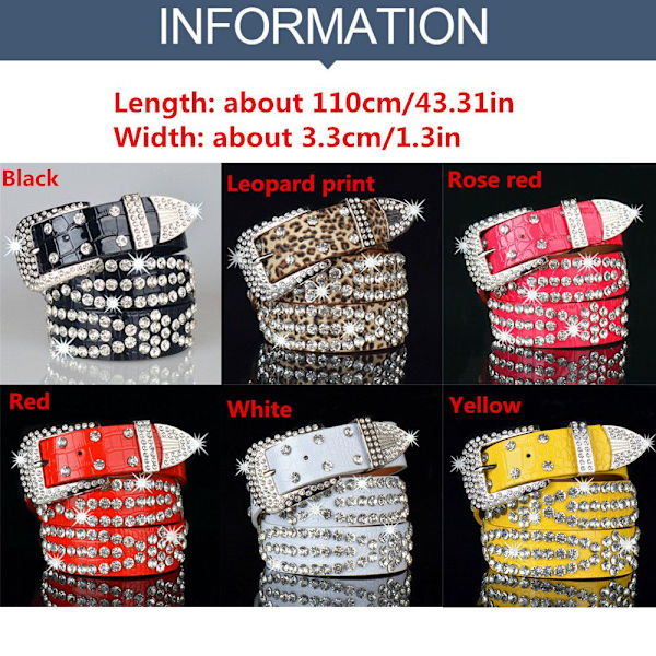 Dam Rhinestone Bälte Läder Bling Crystal Glitter Midjeband leopard print