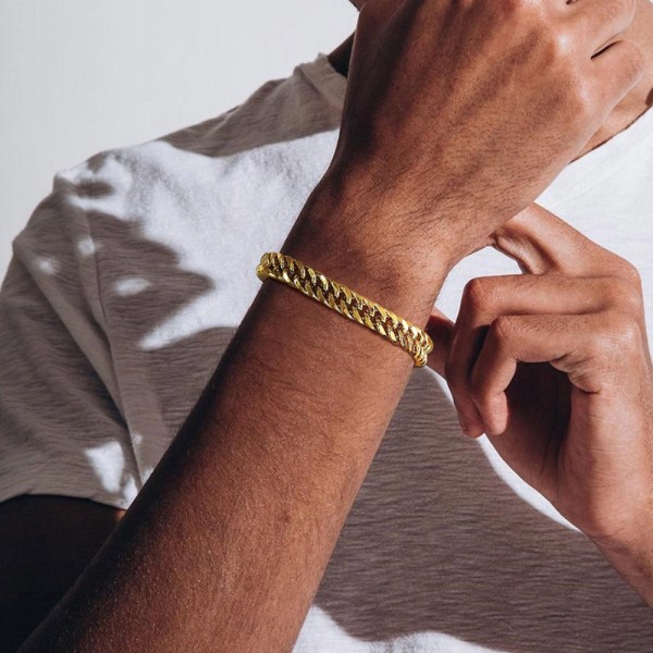 Män i rostfritt stål 8MM länkkedja Miami kubanska armband presenter smycken gold 19CM