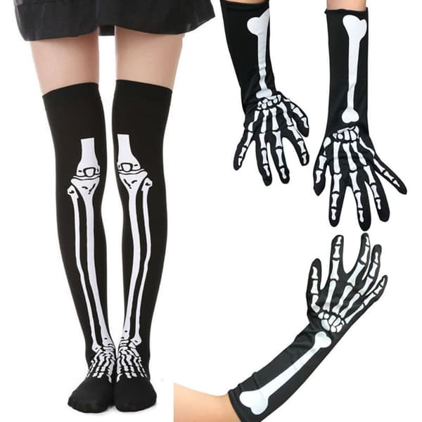 Unisex Polyester Skelett Långa Handskar Blodiga Strumpor Halloweenhandskar 9