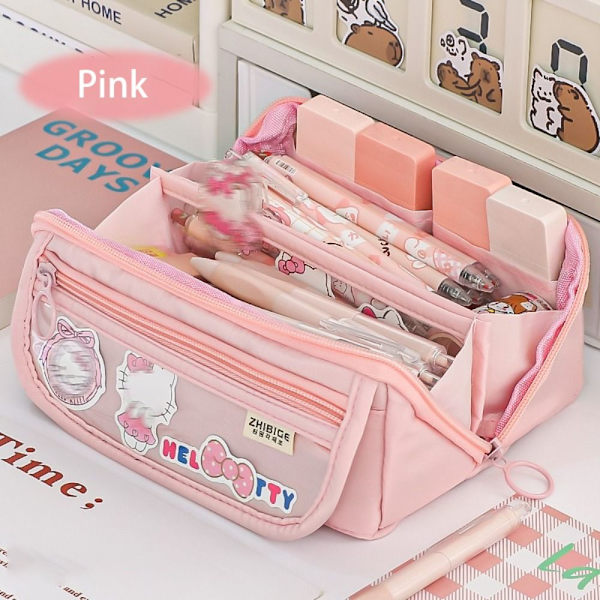 9-lagers pennväska med stor kapacitet INS enfärgad canvas case Pink