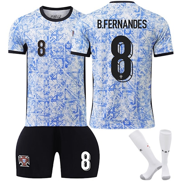 UEFA Euro 2024 Portugal Bortalag Barn Fotbollströja Kit Med Strumpor No.8 B.FERNANDES 22