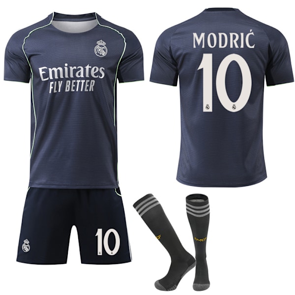 2025-2026 Real Madrid Nya Säsongen Bortaställ Barn Vuxen Fotbollströja Kit med Strumpor No.10 Modric XXL