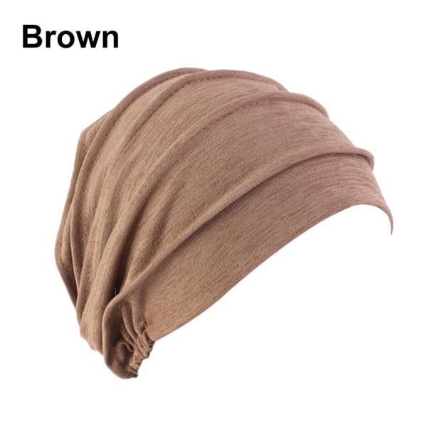 Kvinnor Elastisk Turban Beanie Mjuk bomullshuv Muslim Hijabs Head Wrap Chemo Hat brown