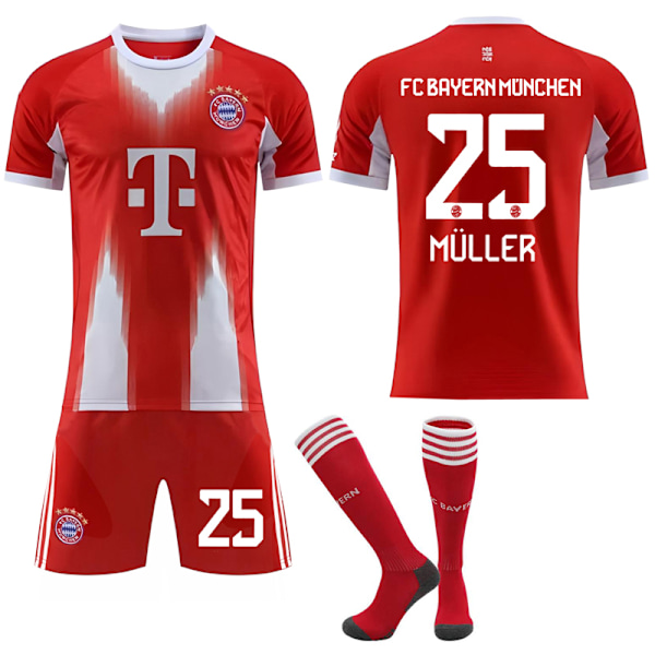 2025-2026 Bayern München Hemma Barn Vuxen Fotbollströja med Strumpor No.25 Muller S