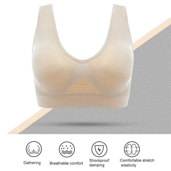 Dam Stötsäker Andas trådlös Push-Up Väst BH Sportunderkläder White XL