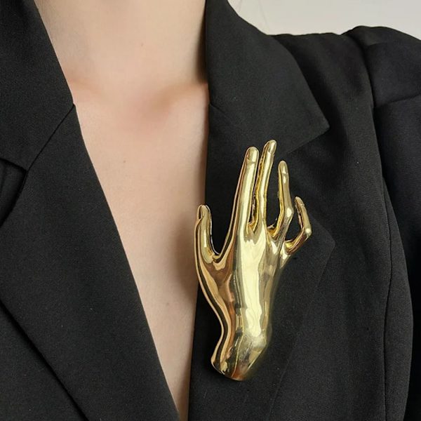 Metall Slät Palm Handformad Stor Brosch Punk Kostym Pins Party Smycken gold