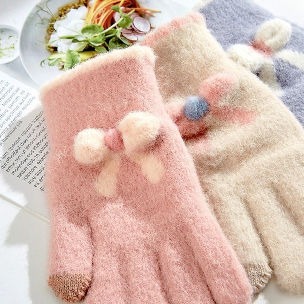 Kvinnor Män Vinter Tjocka Handskar Håll Varm Plysch Furry Full Finger Vantar pink