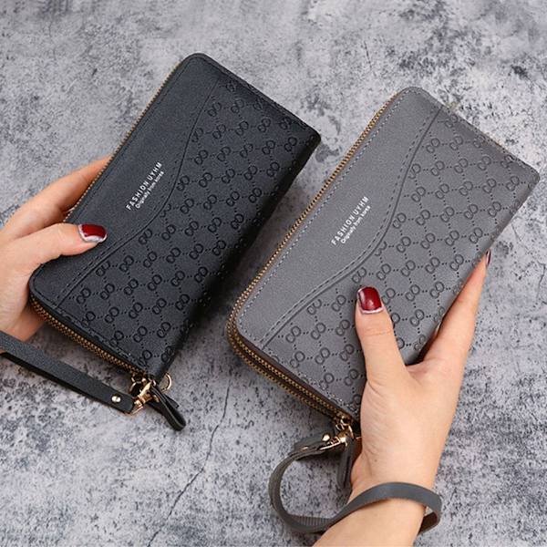 Kvinnor Läderplånbok Lång Plånbok Koppling Dragkedja Flerlagers Business Wallet Bag black