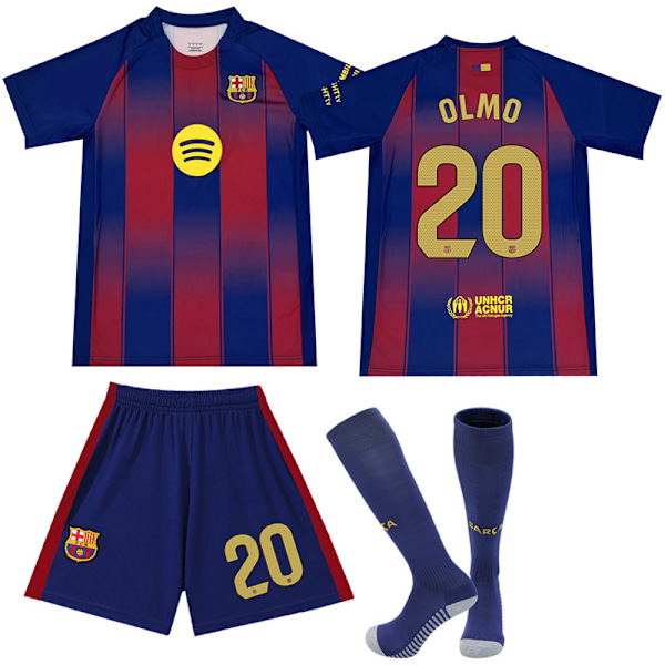 2025-2026 Barcelona Hemma Barn Vuxen Fotbollströja med Strumpor No.20 Olmo 16
