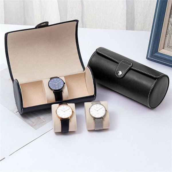 3 Slot Watch Box Resor PU Läder Roll Case Smycken Förvaring black