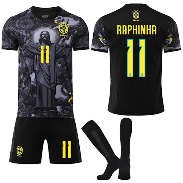 2025-2026 Brasilien Jubilæumsudgave Fodboldtrøje Til Børn Voksen Med Strømper No.11 RAPHINHA 24