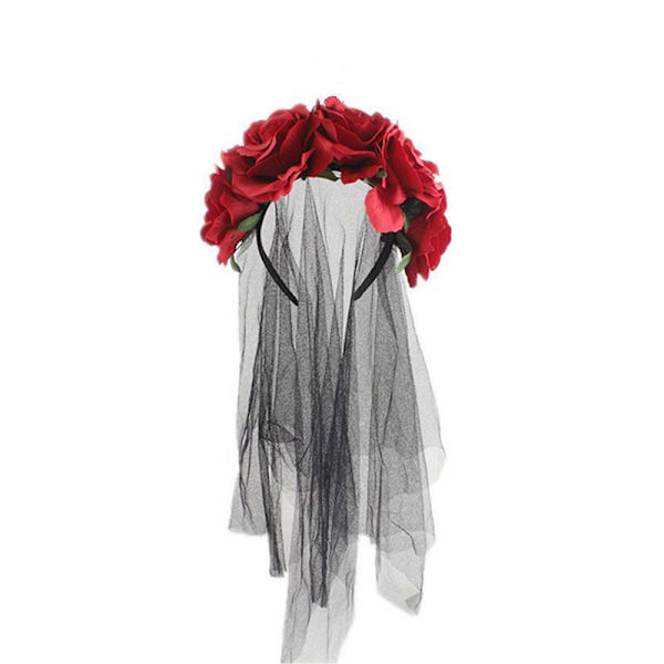 Halloween hårband Rose Flowers Pannband Blommig huvudbonad red