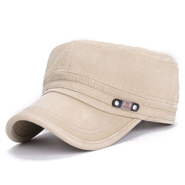 Män Army Denim Baseball Cap Bomulls Cadet Hat Militär Andas Flat Justerbar Cap Beige