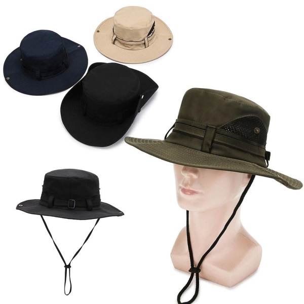 Sommar Män Bucket Hat Utomhus Bred Brätte Vandring Hat Mesh Beach Cap Fiske Hatt grey