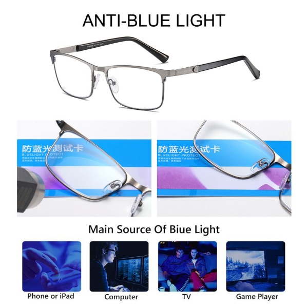 Rostfritt stål Business Läsglasögon för män kvinnor Urltra-light rektangel gray