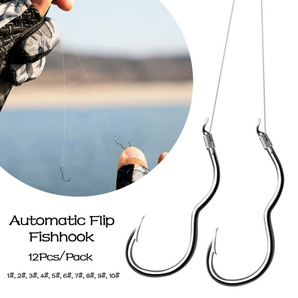 12st högkolstål fiskekrok skarp hullingförsedd automatisk flip fiskkrok 3
