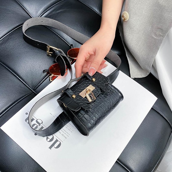 Crocodile Print Mini Midjeväska Dam Small Crossbody Bag Dark Brown