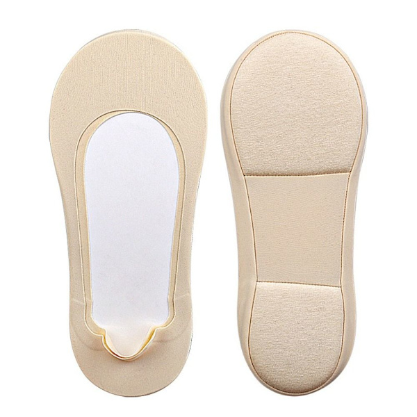 Kvinnors Arch Invisible Shallow Boat Socks Mjuk svamp Osynlig Halkfri lågtoppsstrumpor Beige
