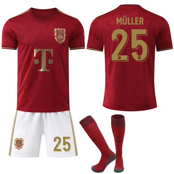 2025-2026 Bayern München 125-årsjubileumsutgave Drakter Barn Voksen Fotballdrakt Med Sokker No.25 Muller 18