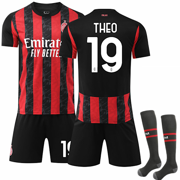 2025-2026 AC Milan Hjemmebanetrøje til Børn og Voksne med Strømper No.19 THEO 20