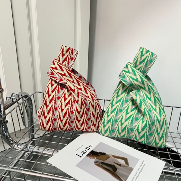 Handgjord Stickad Handväska Dam Mini Knot Handledsväska Shoppingväskor green