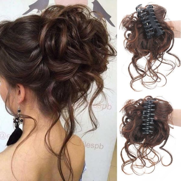 Natural Clip on i Messy Bun Hair Piece Extension Hair Claw Clip Wedding dark brown