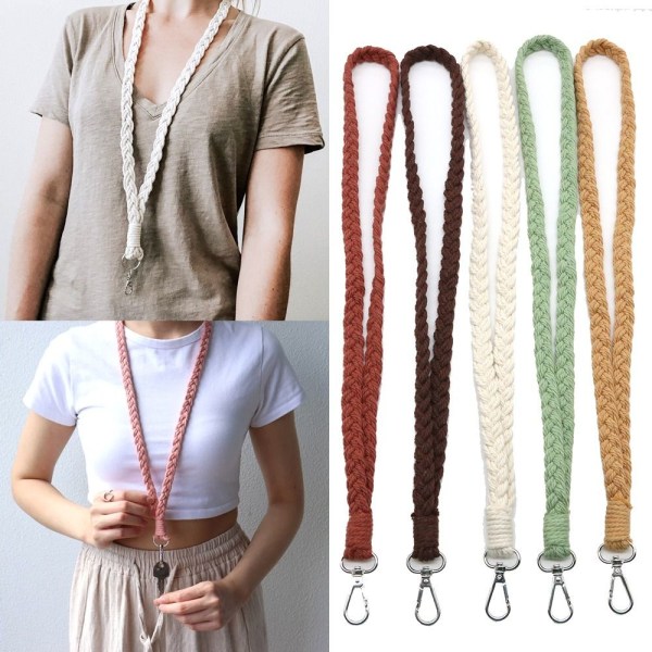Flätad Macrame-nyckelring för ID-bricka Red