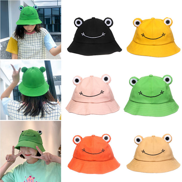 Frog Bucket Hat Cap Tecknad Outdoor Vacation Hat black black Fyndiq