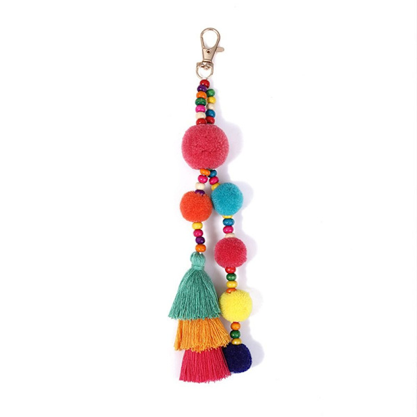 Fluffig pompom boll tofs nyckelring nyckelring berlock hängande väska hängande dekoration rose red