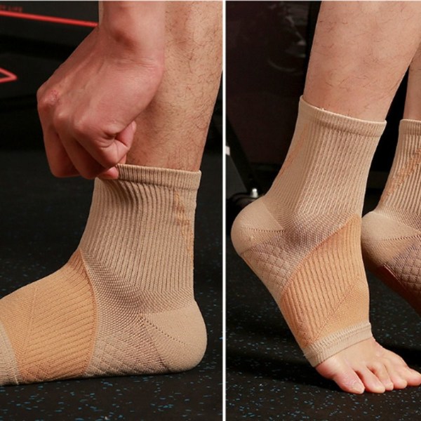 Kompressionsstrumpor Ankelärmar för Arch Support Achilles tendonitis och fotsmärta Nude M