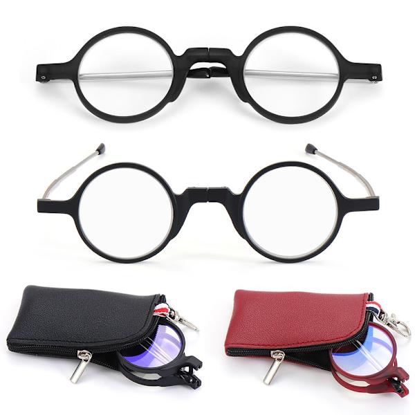 Vikbara mini läsglasögon med case black Strength 1.0
