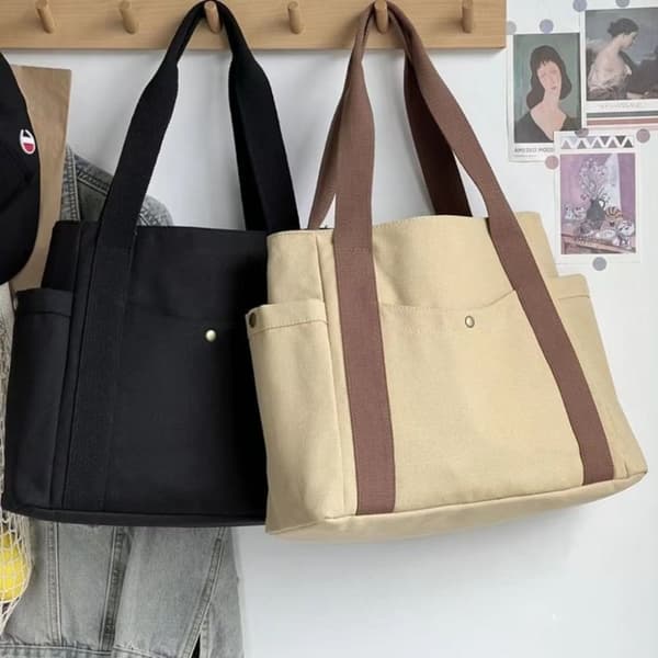 Rymlig tygväska, damaxelväska, mångsidig handväska Beige
