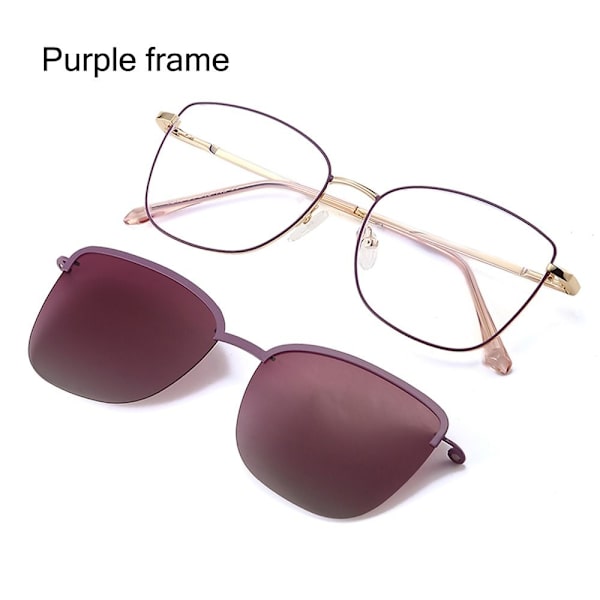 Metallram Anti Blue Light Glasögon med 1Pc Magnetic Polarized Clip-On solglasögon Purple frame