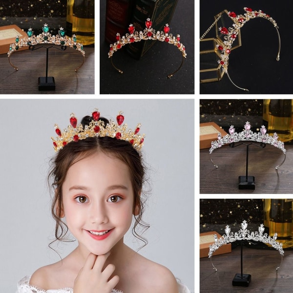 Princess Crystal Tiaras Crowns Pannband Kid Girls Bridal Prom Hår smycken green